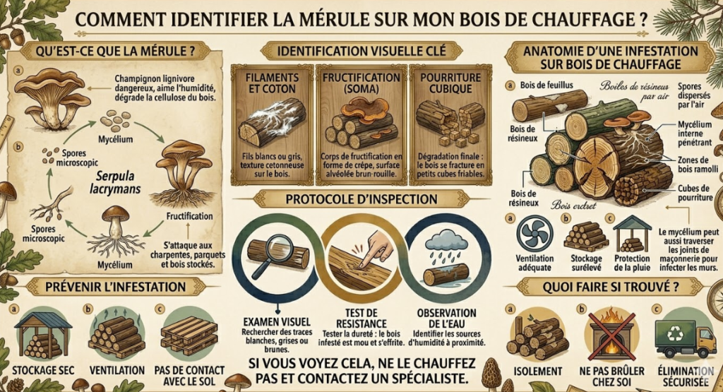 Comment identifier la mérule sur mon bois de chauffage