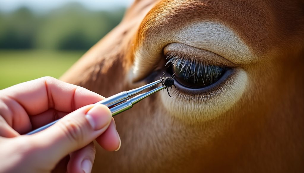 Pince à tique : retirer une tique sur un animal de ferme